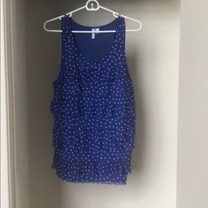 Blue shirt with white polka dots